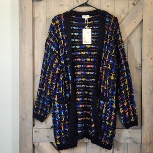 NWT Velzera Boho Eyelash Rainbow Cardigan Size 1x / 2X - Picture 1 of 10