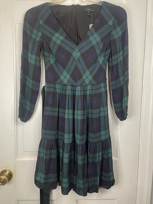 Classy J. Vestido de vacaciones Crew línea A Blackwatch a cuadros manga larga escalonado talla 00  Foto 1 de 4
