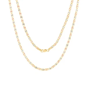 10K Solid Tri Yellow Rose White Gold 2.5mm Valentino Chain Womens Necklace 22" - Picture 1 of 11