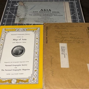 1951- Map Index and Map - Map of Asia, National Geographic Original Envelope - Imagen 1 de 6