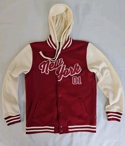 Rebel Minds Felpa con Cappuccio Bottoni Varsity Giacca Rosso e Bianco Uomo Large - Foto 1 di 11