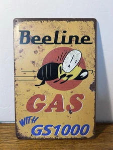 Beeline Gas mit GS 1000 Blechschild Oldtimer Garage Mann Höhle Gas Öl 12x8 - Bild 1 von 13