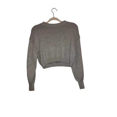 Madden NYC Gris Corazón Estrás Recortado Suéter Talla Pequeña  Foto 1 de 4