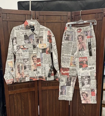 Forever 21 Marilyn Monroe Newsprint Denim Suit - Sz S NWT - Image 1 of 4
