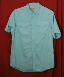 The American Outdoorsman Uomo L Manica Corta Bottoni Pesca Sport Acqua Blu - Foto 1 di 7