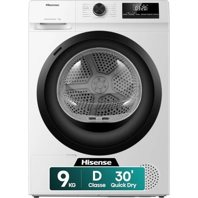 Hisense DHQE900UWDC Asciugatrice a Pompa di calore, 9 Kg, 15 programmi, Classe D - Immagine 1 di 4