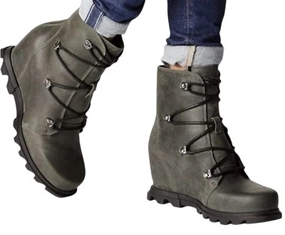 SOREL Joan Of Arctic Wedge III Booties Distressed Grey Leather Waterproof Sz 7.5 - Image 1 of 4