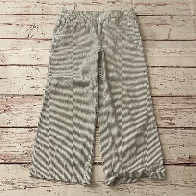 "Pantalones Lands End mezcla de lino a rayas talla 12 P azul blanco entrepierna recortada 23""" Foto 1 de 4