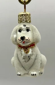 White Sugared Poodle Puppy Glitter Blown Glass Christmas Ornament Unmarked 2”H - Picture 1 of 7
