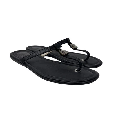 Christian Dior Sandalias Tanga Cuero Negro con Logo Plateado Cerradura Talla 37.5 7.5 Foto 1 de 4