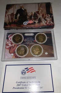 2007 United States Mint Presidential $1 Dollar Coin Proof Set scatola originale con certificato di autenticità - Foto 1 di 14