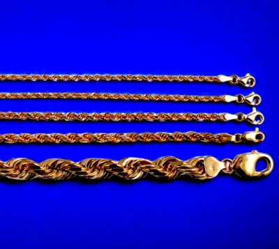 Cadena de collar de cuerda de oro rosa de 10 quilates corte diamante oro real 2 mm-7 mm 16"-30" Foto 1 de 4