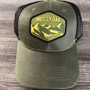 Men's MOSSY OAK Green/Black Mesh Snapback Adjustable Baseball Cap Hat - Picture 1 of 6