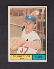 1961 Topps Baseball Card #6 Ed Roebuck Los Angeles Dodgers NM Vintage Original