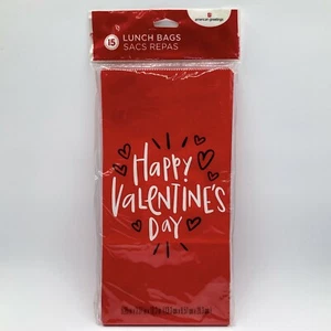 Lunch Bags for Valentine's Day 15-Pack Red Paper Lunch Sacks with Hearts NIP - Picture 1 of 2