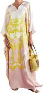 Designer Printed Satin Silk Casual Wear Kaftan for Women,Boat Neck Silk Caftan - Picture 1 of 4
