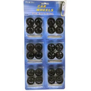 Set of 6: Black Hobby Custom Replacement Wheels - Fits most 1/24 Scale Model Car - Picture 1 of 4