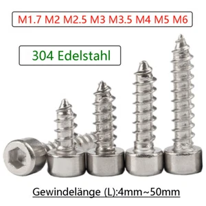 Selbstschneidende Schrauben Edelstahl Zylinderschrauben Innensechskant M1.7 - M6 - Picture 1 of 76