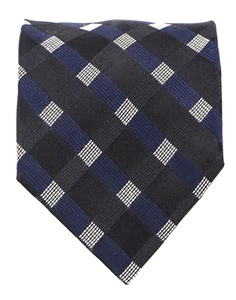 VTG Valero Garati Men's Necktie 100% Silk Jacquard Hand Made Black Check 60x3.75 - Picture 1 of 3