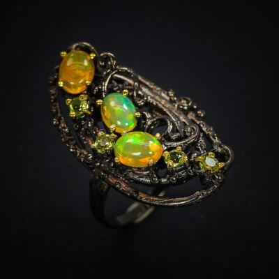 Anillo de plata de ley 925 con ópalo natural no mejorado / RVS294 Foto 1 de 4