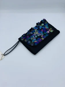 A New Day Black Sequin Multicolor Purse Bag Evening Holiday Angled Flap - Picture 1 of 12