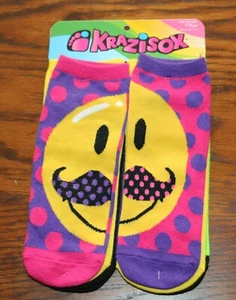 Krazisox 4 pair Ankle Socks 2 Printed 2 Solid Fits Shoe Sizes 4 - 10 NEW - Picture 1 of 5