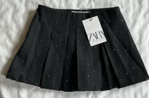 Zara Girls sz 7 Sparkly Black Skort Box Pleat Skirt w Inner Shorts Side Zip NWT - Picture 1 of 8