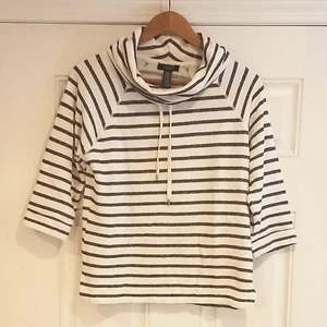 Chaps Sweatshirt Cowl Neck French Terry Striped 3/4 Sleeve sz Medium  C-9 - Picture 1 of 9