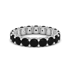 2.55 Carat Natural Black Diamond Full Eternity Wedding Band Ring 14K White Gold - Picture 1 of 4