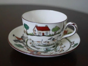 Crown Staffordshire Hunting Scene Cup & Saucer Coalport Wedgwood - Picture 1 of 8