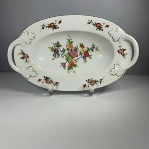 Vintage Oval Serving Bowl Bohemia Czecho Slovakia Floral Gold Trim Cottagecore - Picture 1 of 5