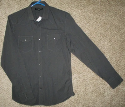 Banana Republic Western Shirt Men S Slim Fit Long Sleeve Pearl Snap Gray Stretch - Image 1 of 3