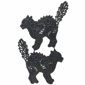 1Pair Lace Cat Embroidery Neckline Sewing Trims Applique Hollow Patch DIY Fabric - Picture 1 of 8