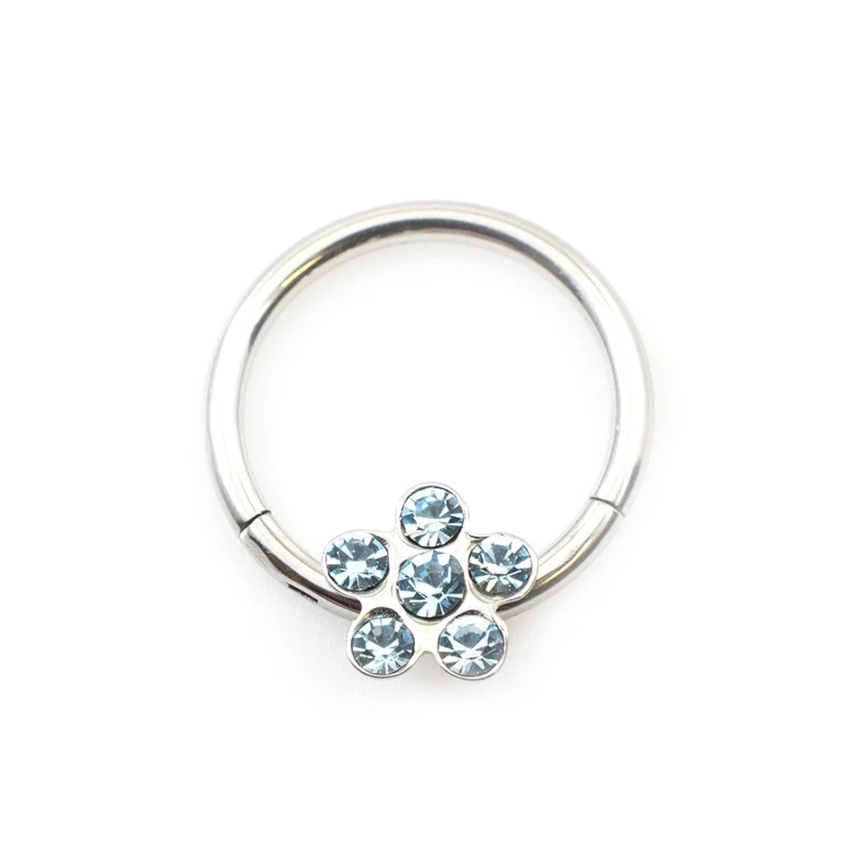Anillo aro segmento acero inoxidable con bisagras con diseño de flores y circonita cúbica G Foto 1 de 1