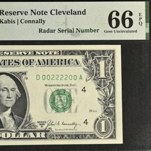 1969B $1 Federal Reserve Note PMG 66EPQ Double Quad Radar Serial Number 00222200 - Picture 1 of 3