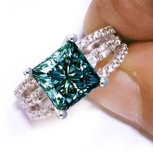 3+Ct Blue Color Princess Moissanite Diamond Engagement Ring 925 Silver Size 7 - Picture 1 of 3