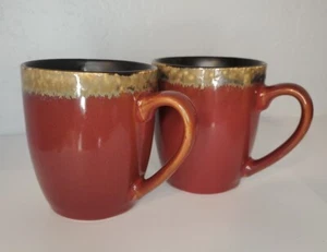 x2 Calder Red Natural Stoneware Coffee Mugs by Mikasa Gourmet Basics - Picture 1 of 5
