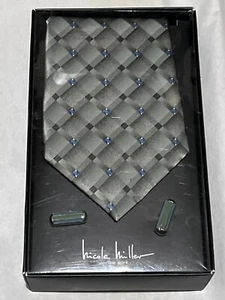 Nicole Miller New York Gold Silk Necktie w/ Cufflinks Boxed NIB - Picture 1 of 4