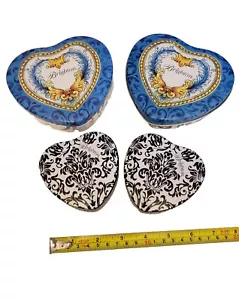 Brighton Metal Tin Heart Jewelry Organizer Gift Wrap Box 4" Black White 6" Blue - Picture 1 of 8