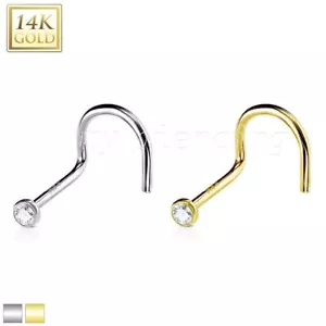 14 Karat Solid Gold 2mm Press Fit Gem Top Nose Screw Ring Nose Stud 20G 18G - Picture 1 of 3