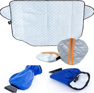 Car Windscreen Frost Ice Snow Protection Cover & Insulated Glove Ice Scraper Kit - Picture 1 of 8