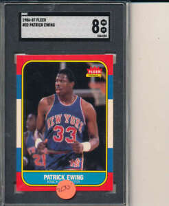 1986 Fleer #32 Patrick Ewing rookie card sgc 8 nm centered bm2