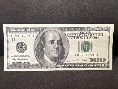 Series 1996 ~ US One Hundred Dollar Bill $100 ~ New York ~ AB 24017531 T - Image 1 of 4