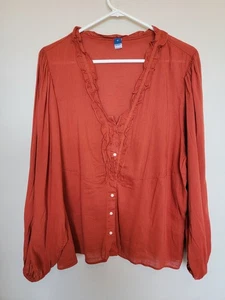 NUEVO CON ETIQUETAS Camisa Old Navy Para Mujer Manga Larga Volantes Botón Cuello en V Talla XL - Imagen 1 de 10