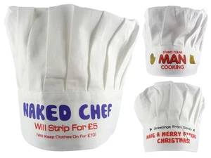 DIVERTIDOS SOMBREROS DE CHEFS Algodón Chef Desnudo, Feliz F****ING NAVIDAD HOMBRE COCINA ETC REGALO - Imagen 1 de 9