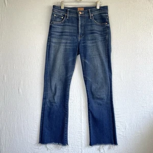 Mother Jeans Sz 28 The Insider Ankle Fray Sweet Lime Blue Denim Raw Hem USA - Picture 1 of 11