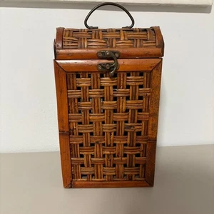 Vintage Gewebt Bambus Wein Schmuckkästchen Truhe Etui Organizer Griff Verschluss Boho - Bild 1 von 13
