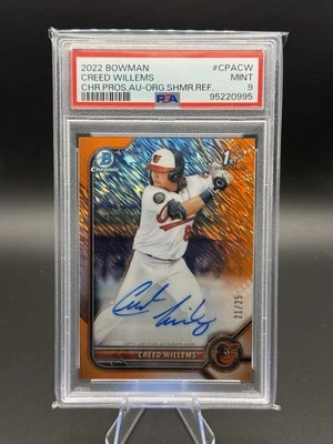 2022 Bowman Chrome Creed Willems Orange Shimmer /25 Auto PSA 9 Orioles - Image 1 of 2