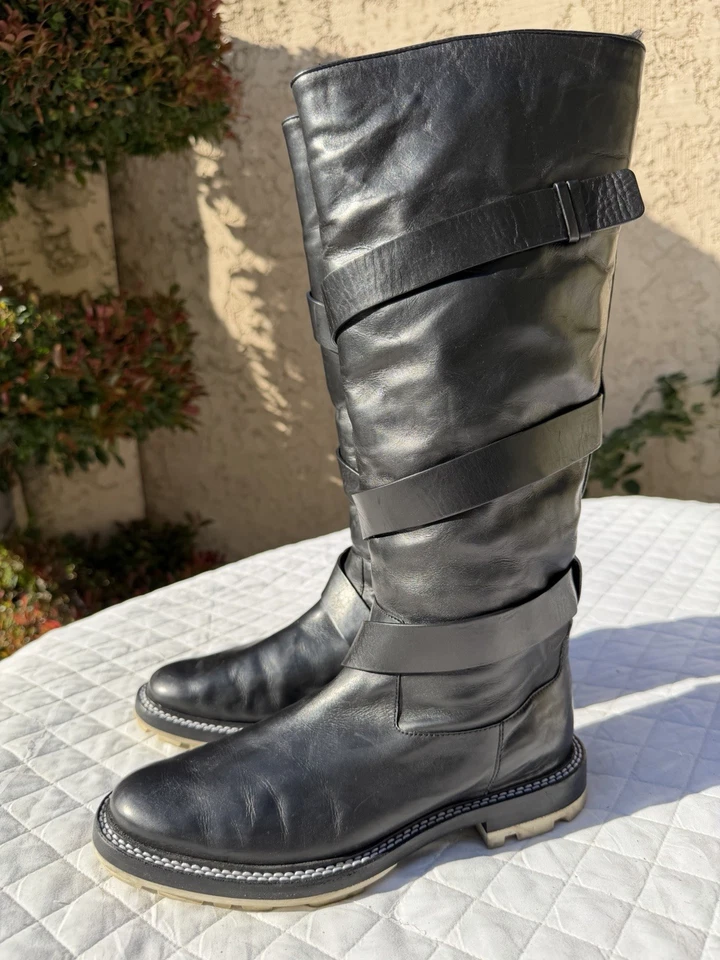 Jil Sander с ремешками из черной кожи высокий стриженный мех с подкладкой ботинки женский размер 36,5 6,5 - Изображение 1 из 4