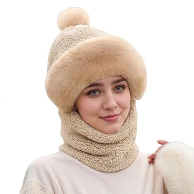 Sombrero de piel de pasamontañas para mujer diadema de piel sintética invierno talla única caqui Foto 1 de 4